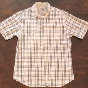 Anchor Blue Men's Beige Plaid Short Sleeve Shirt